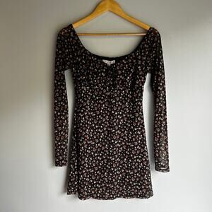 Y2K Womens Babydoll Dark Floral Dress Size Small Sheer Fairy Mesh Witchy 90s‎